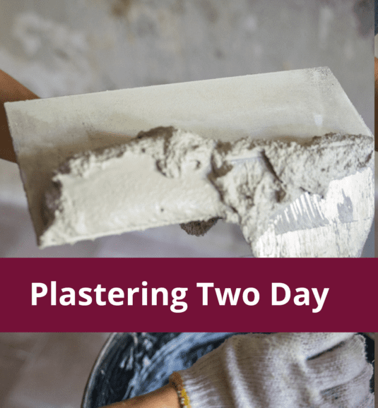 Plastering Two Day Course showing a trowel with plaster on it